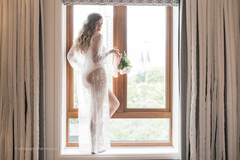 Bridal Lace Robe Full Length Bridal Robe Boudoir Robe Lace Robe Wedding Robe Wedding Day Robe Long Lace Bridal Robe