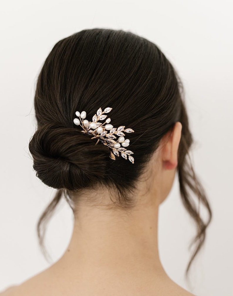 Gold Delphine Fern Bridal Hairpins Wedding hair pins Pearl Hairpins Bridal Pins Gold Hairpins image 4