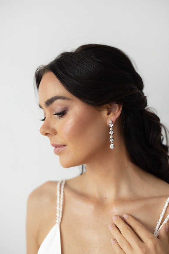 Pearl Drop Bridal Earrings Wedding Earrings Bridesmaid Earrings Bridal Drop Earrings Bridal Statement Earrings Silver Coco Earrings Etsy UK