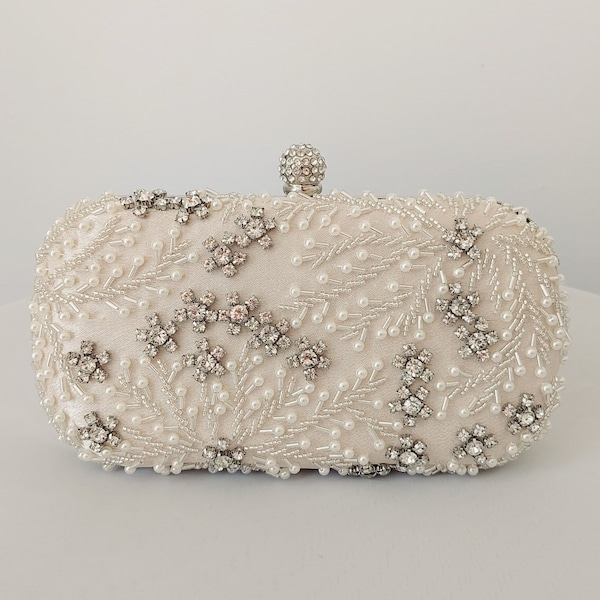 Venice Ivory Crystal Beaded Bridal Clutch | Wedding Crystal Clutch| Bridal Clutch Bag| Pearl Clutch