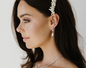 Ayva Pearl CZ Bridal Haircomb| Crystal Pearl Haircomb | Wedding haircomb| Pearl Hairpiece | Bridal Haircomb| Silver Pearl Hair Comb