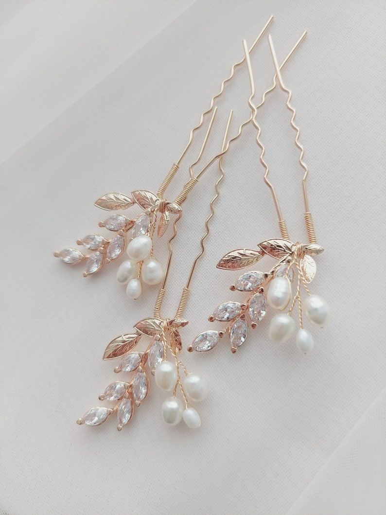 Gold Delphine Fern Bridal Hairpins Wedding hair pins Pearl Hairpins Bridal Pins Gold Hairpins image 1