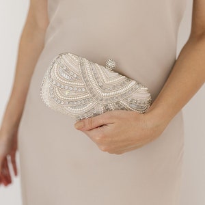 Liberty Ivory Crystal Beaded Bridal Clutch | Wedding Crystal Clutch| Bridal Clutch Bag| Pearl Clutch