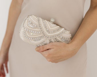 Liberty Ivory Crystal Beaded Bridal Clutch | Wedding Crystal Clutch| Bridal Clutch Bag| Pearl Clutch