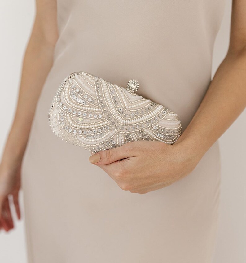 Liberty Ivory Crystal Beaded Bridal Clutch Wedding Crystal. pearl encrusted bridal clutch handbag. vintage wedding clutch with pearls. Liberty Ivory Crystal Beaded Bridal Clutch Wedding Crystal