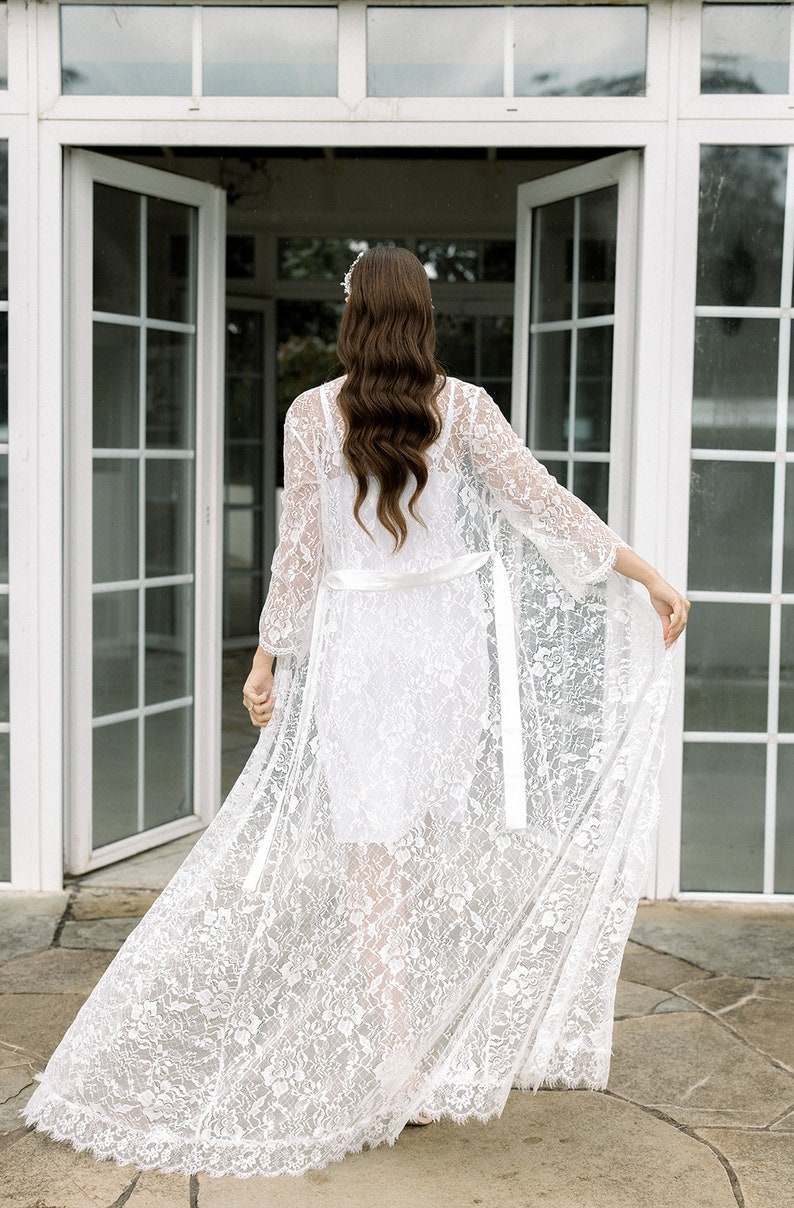 Long Lace Bridal Robe Wedding Day Robe Full Length Bridal Etsy