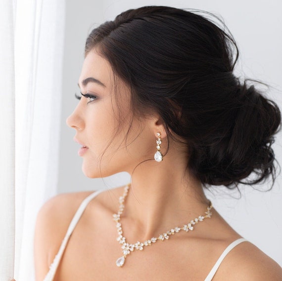 Statement CZ Gold Bridal Necklace Set| Wedding Necklace Set| Bridal Jewellery|  Statement Bridal Necklace| Charlotte Wedding Set