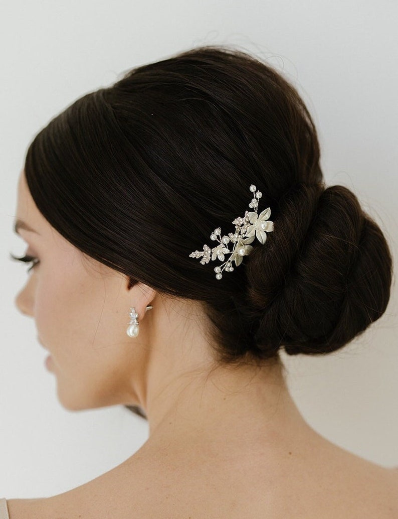 Phoebe Floral Bridal Hairpins Delicate Bridal headpiece Wedding Hairpins Bridal Hairpins Pearl Hairpins Silver Hairpins image 1