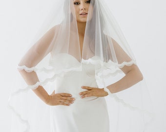Lace Edge Wedding Veil | Cathedral Wedding Veil | Bridal Veil| Floor Length Veil| Two Tier Veil| Romantic Lace Veil| Venice Veil