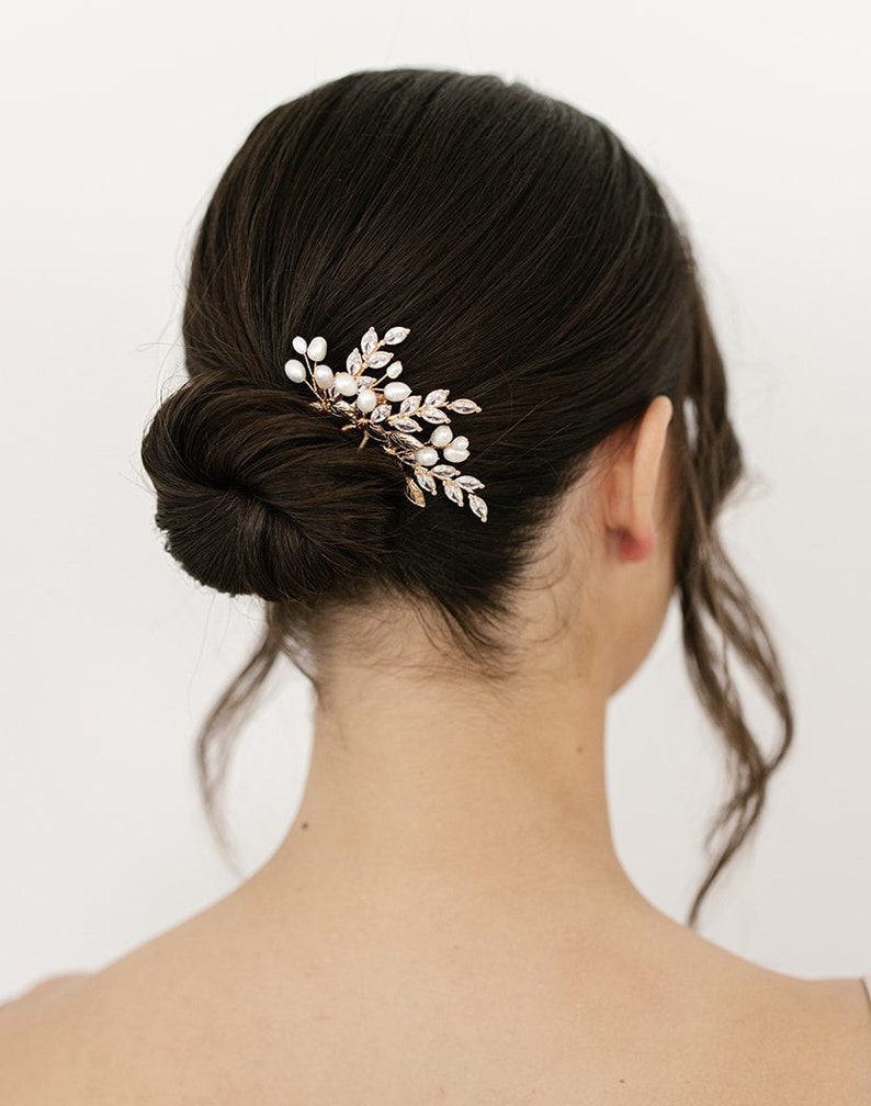 Gold Delphine Fern Bridal Hairpins Wedding hair pins Pearl Hairpins Bridal Pins Gold Hairpins image 2