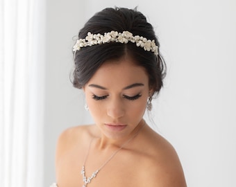 Ivory Flower Bridal Headband | Bridal Floral Headpiece| Silver Wedding Hair Accessory| Wedding Crown| Wedding Flower Crown| Ivory Blooms