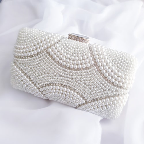 Pearl Beaded Bridal Wedding Clutch Bridal Clutch White Etsy
