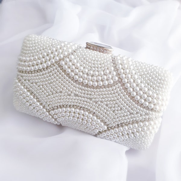 Pearl Beaded Bridal Wedding Clutch| Bridal Clutch| Ivory White Clutch Bag| Beaded Clutch Bag| Wedding Purse| White Purse| Ivory White Clutch