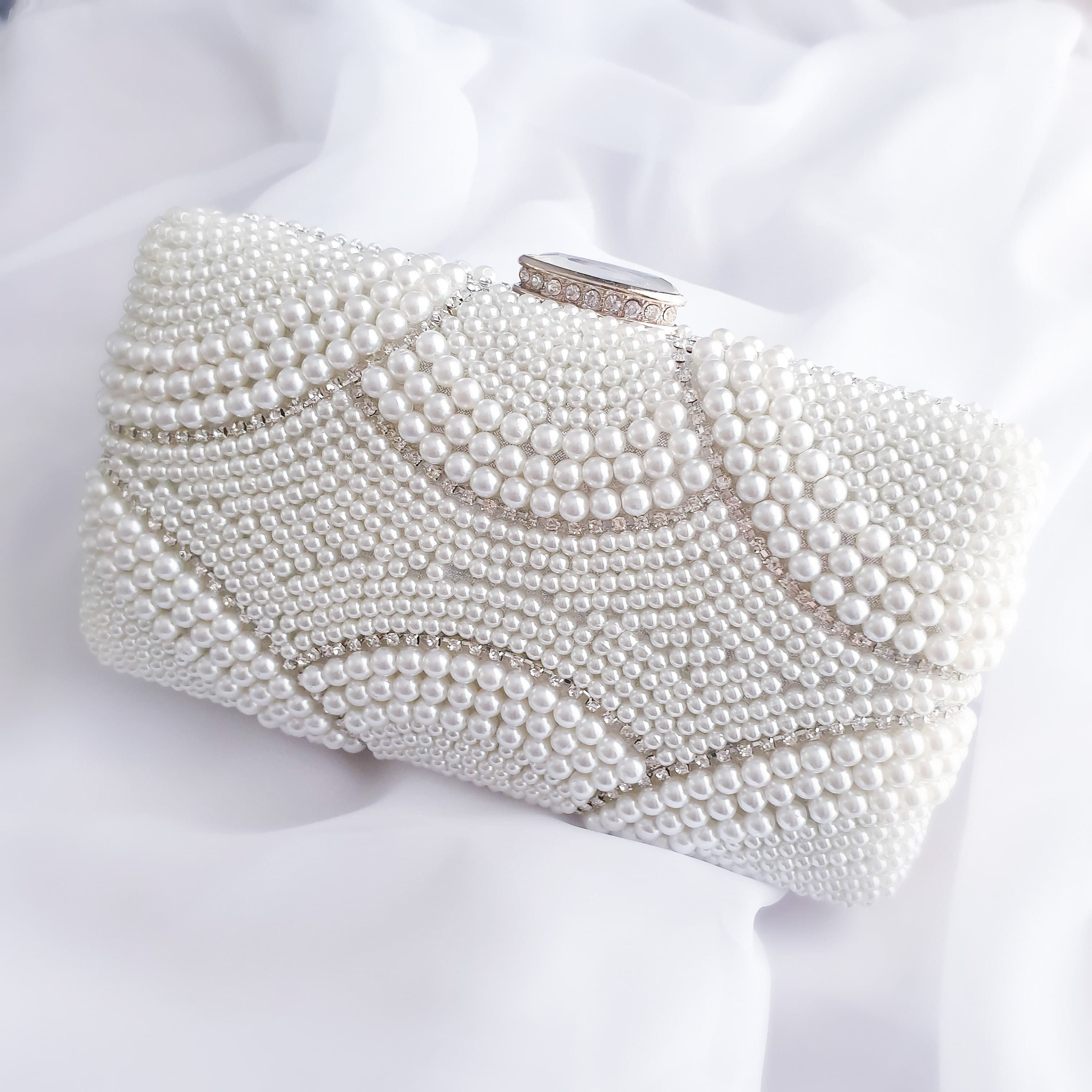 Ivory Pearl Beads Shell Clutch Purses Wedding Bags