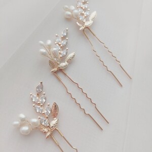 Gold Delphine Fern Bridal Hairpins Wedding hair pins Pearl Hairpins Bridal Pins Gold Hairpins image 3