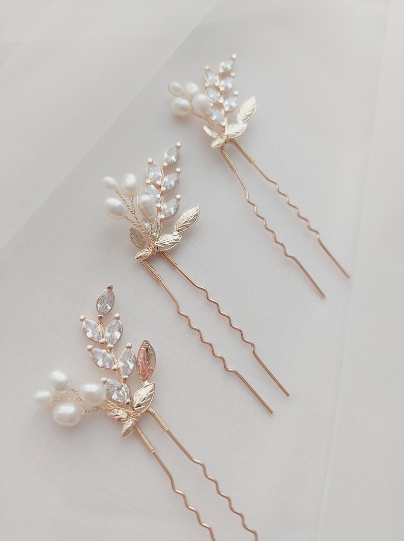 Gold Delphine Fern Bridal Hairpins Wedding hair pins Pearl Hairpins Bridal Pins Gold Hairpins image 3