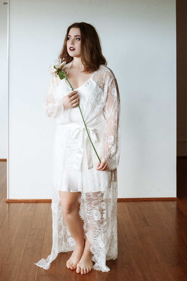 Bridal Lace Robe Full Length Bridal Robe Boudoir Robe Lace Robe Wedding Robe Wedding Day Robe Long Lace Bridal Robe