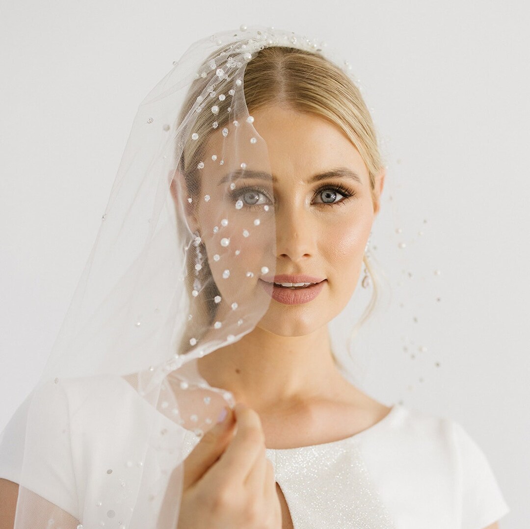 Crystal Pearl Veil Pearl Wedding Veil Wedding Accessories Etsy