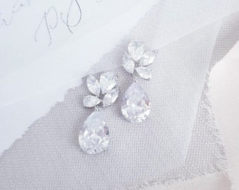 Romantic CZ Bridal Earrings| Wedding Earrings| CZ Bridal Jewellery| Bridesmaid Earrings| Bridal Drop Earrings| Bridal Simple Earrings| Emile