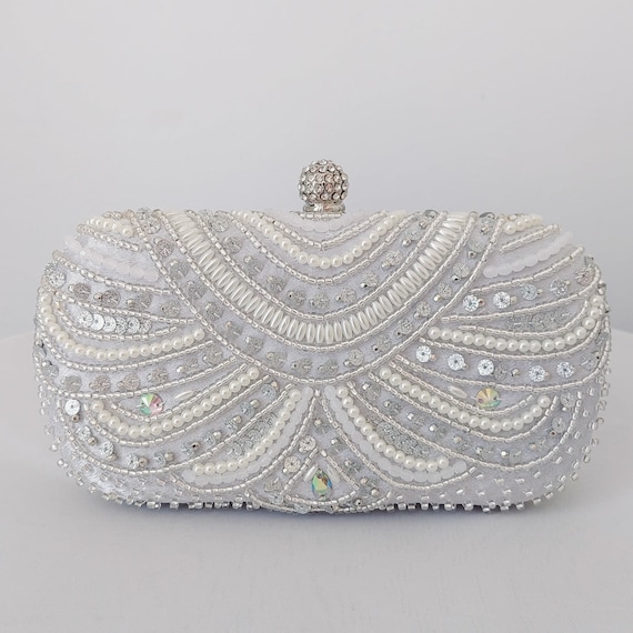 Liberty Crystal Beaded Pearl Clutch