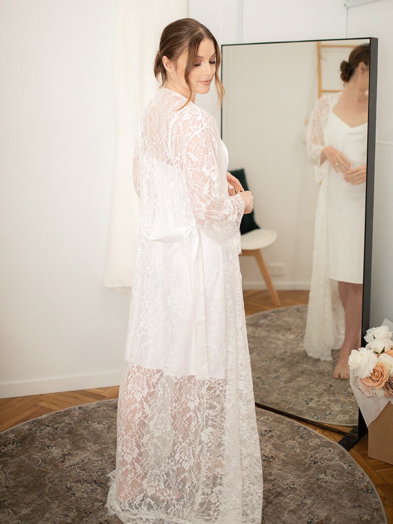 Long Lace Bridal Robe Wedding Day Robe Full Length Bridal Etsy