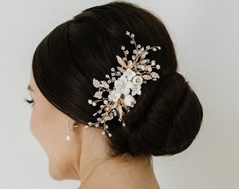 Peigne à cheveux de mariée en cristal de fleur de luxe d'or | Peigne à cheveux en cristal | Peigne de mariage | Peigne de mariée | Postiche d'or | Postiche Délicat