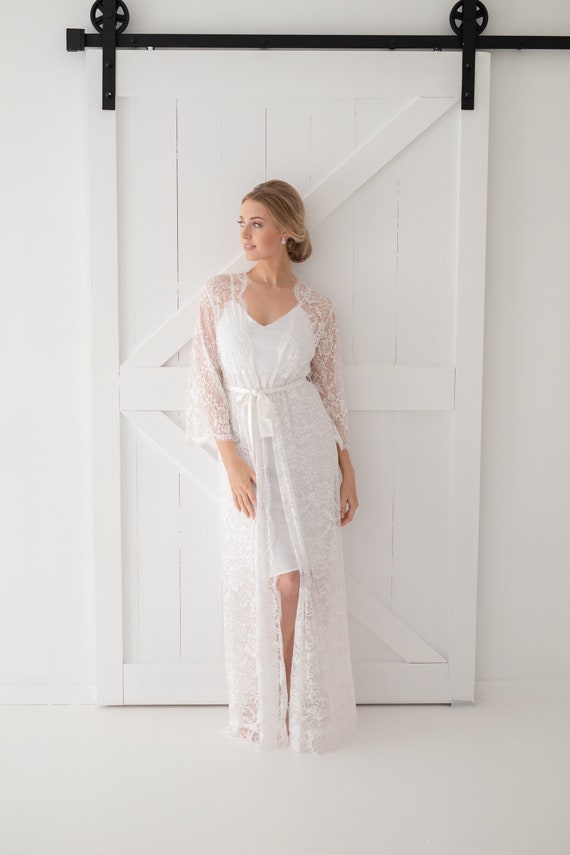 Long Lace Bridal Robe Wedding Day Robe Full Length Bridal Etsy Australia
