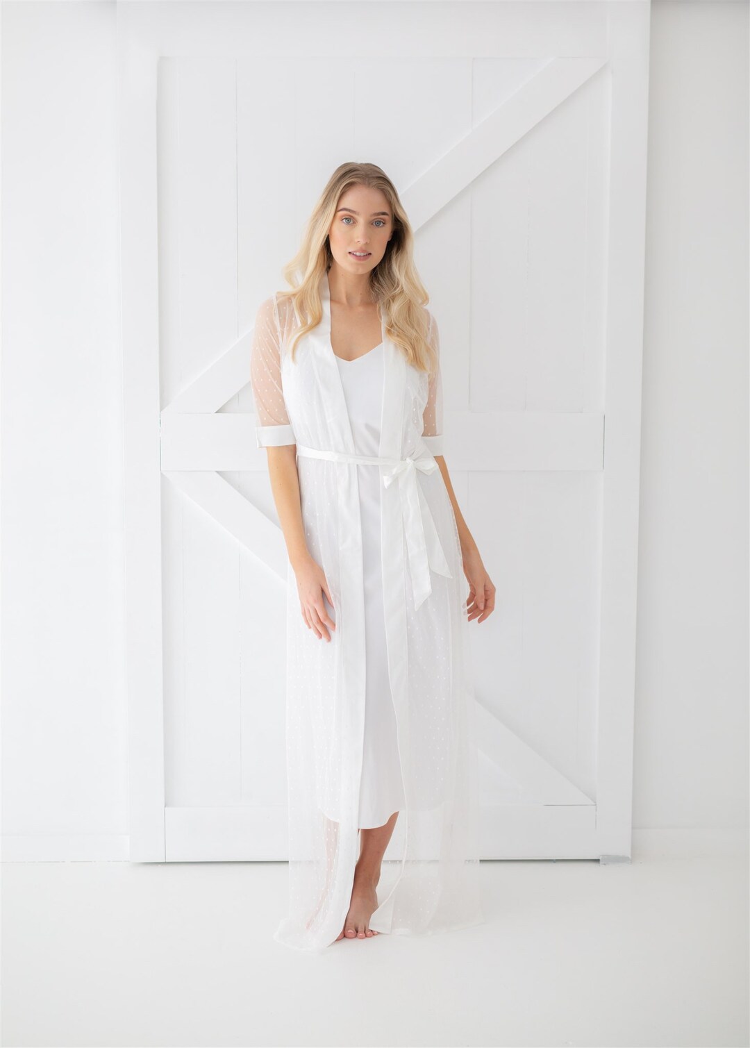 Lace Bridal Robe Polka Dot Robe Full Length Robe Lace Robe Wedding ...