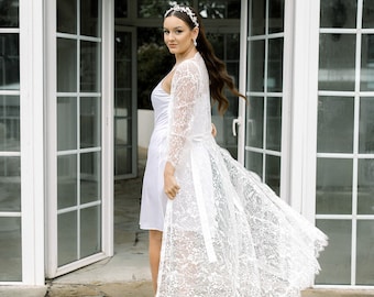 Long Lace Bridal Robe | Wedding Day Robe| Full Length Bridal Robe | Boudoir Robe| Lace Robe| Bridal Lace Robe| Wedding Robe| GRACE