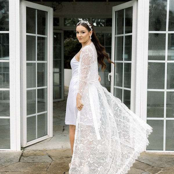 Long Lace Bridal Robe | Wedding Day Robe| Full Length Bridal Robe | Boudoir Robe| Lace Robe| Bridal Lace Robe| Wedding Robe| GRACE