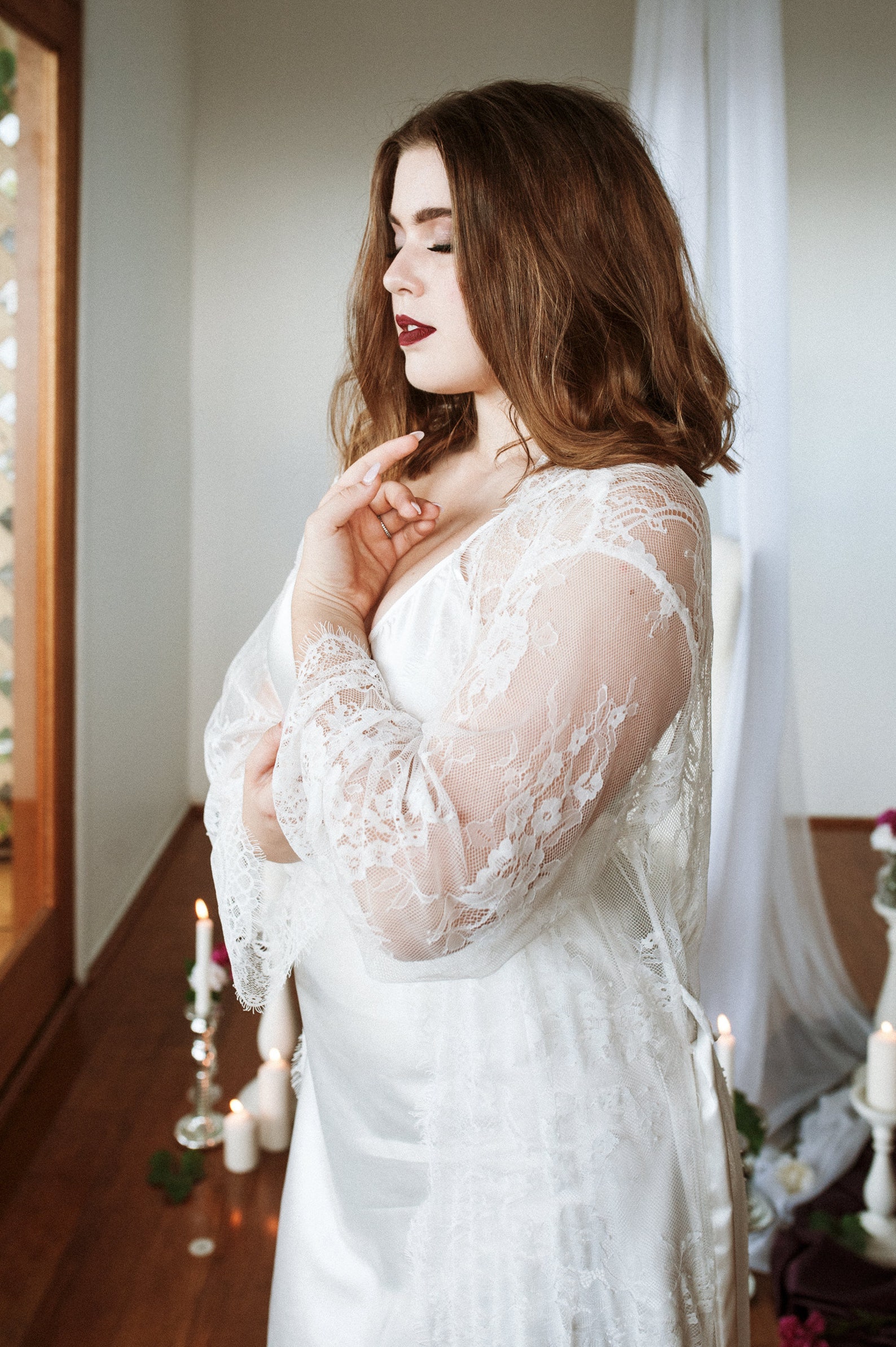 Long Lace Bridal Robe Wedding Day Robe Full Length Bridal Etsy