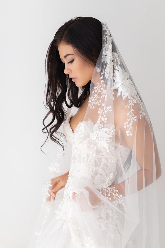 Ivory Lace Wedding Veil Cathedral Wedding Veil White Bridal Veil