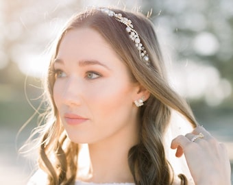 Gold Pearl Wedding Bridal Headband | Bride Headpiece| Wedding Hair Accessories| Pearl Hair Accessories| Pearl Bridal Hairvine