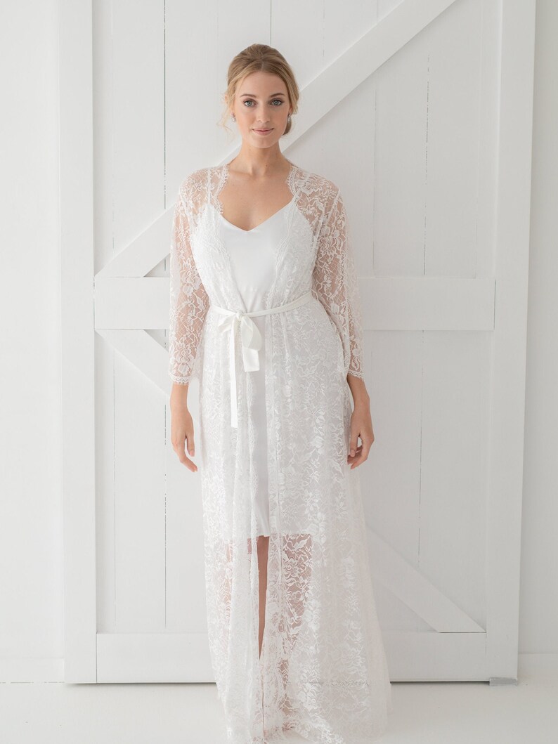 Long Lace Bridal Robe Wedding Day Robe Full Length Bridal Etsy