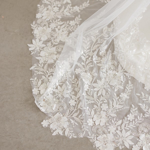 Embellished Floral Crystal Wedding Veil| Cathedral Wedding Veil| Ivory Veil| Bridal Veil| Floor Length Veil| One Tier Veil| Serenity Veil