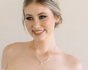 Alexia Rose Gold CZ Bridal Necklace | Rose Gold Wedding Necklace | CZ Bridal Necklace| Bridesmaid Necklace Set| Statement Bridal Necklace