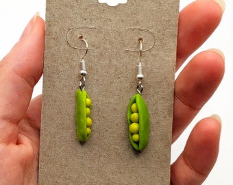 Handmade Polymer Clay Veggie Pea-Pod Earrings