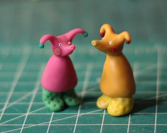 Jester - Polymer Clay Figurine, Handmade Miniature Sculpture, Desk Friend, Blind Box, Whimsical Medieval Tiny Trinket