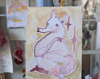 5x7 Art Print, creature sitting