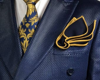 Pocket Square Round Handmade Ivory And Gold Stitched Borders By Squaretrapny.com
