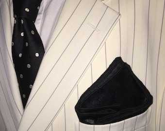 Pocket Square Hand Made Gold And Black Stitched Borders By Squaretrapny.com