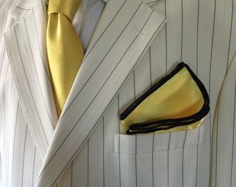 Pocket Square Hand Made Gold And Black Stitched Borders By Squaretrapny.com