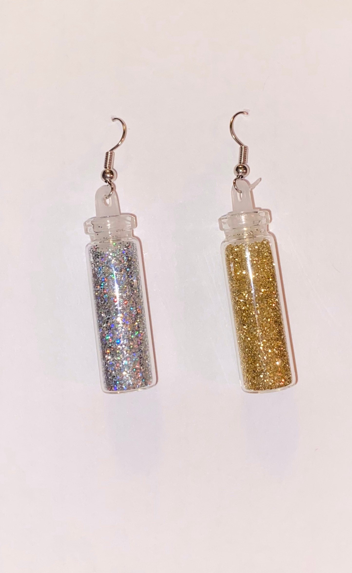 Glitter Vial Earrings Silver and Gold Etsy