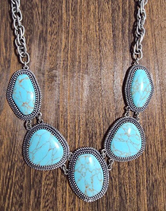 Vintage Turquoise-Inspired Statement Necklace – H… - image 1