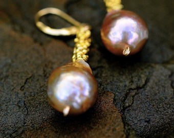 Luxurious Gold Baroque Pearl Long Dangle Earrings
