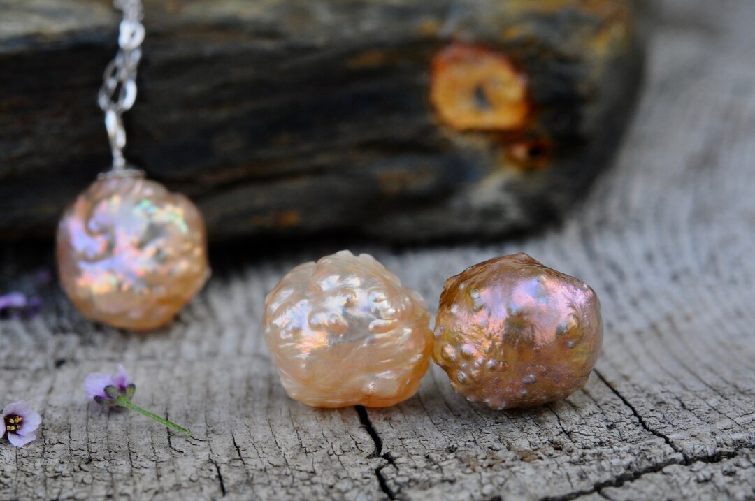 A Set of Bumpy Pearls - Unique Druzy Pearl Earrings Studs and A ...