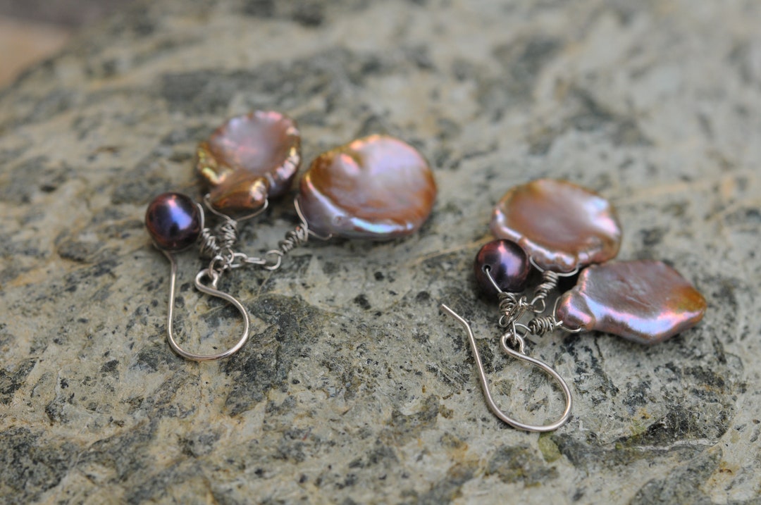 Delightful Rose Petal Keshi Pearl Earrings - Etsy