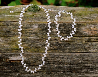 White Pearl Necklace Bracelet Set: Sterling Silver, Bridal Jewelry