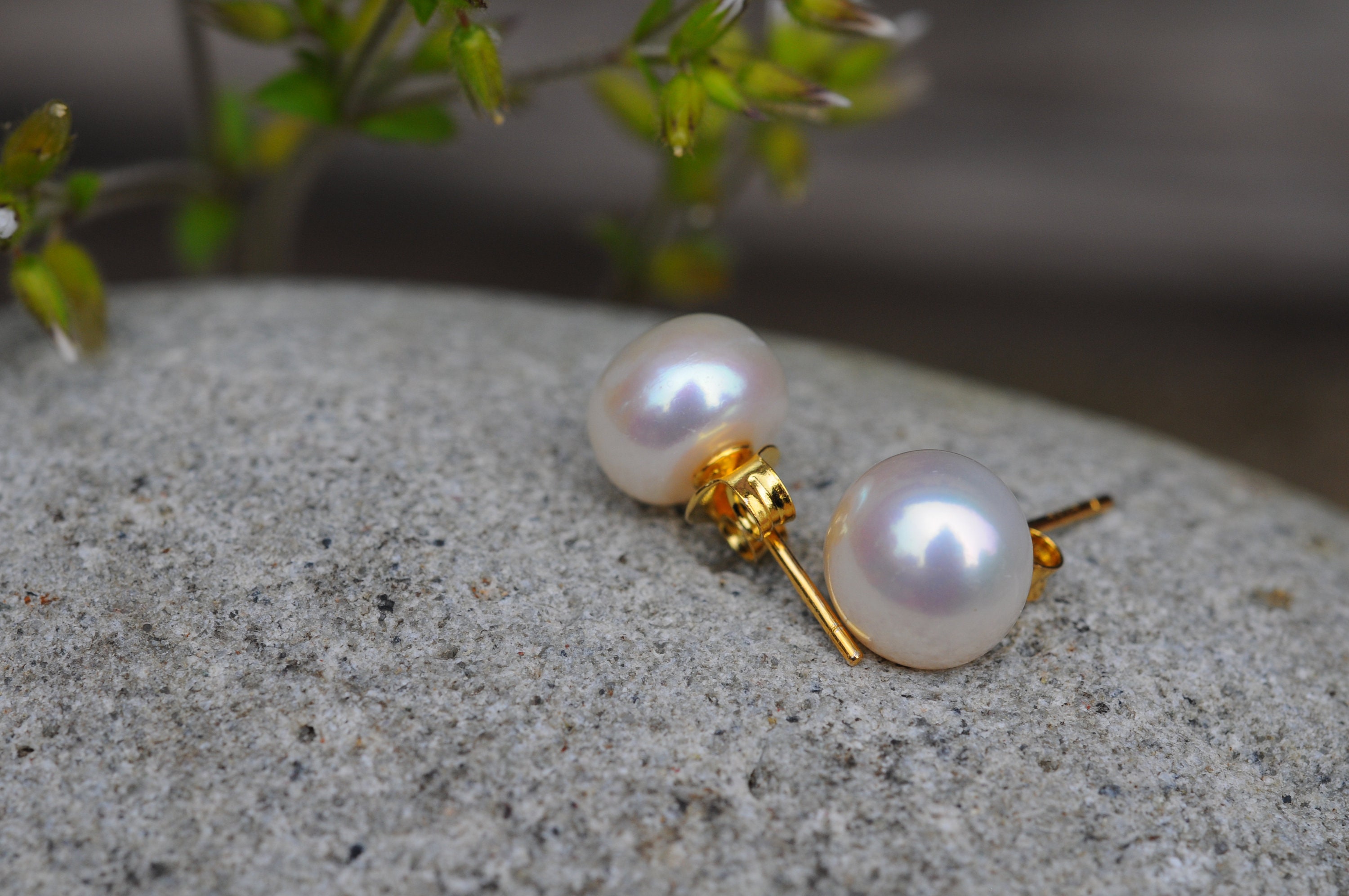 10mmの定番ホワイトパールスタッドピアス（ゴールドメッキスターリング