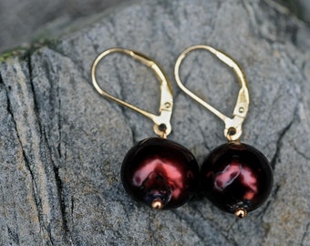 Pomegranate Red Pearl Dangle Earrings, Large Single Drop Red Pearl Earrings